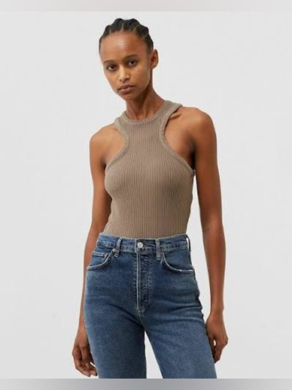 Agolde Bea Cutaway Tank Brown XS Organic Cotton